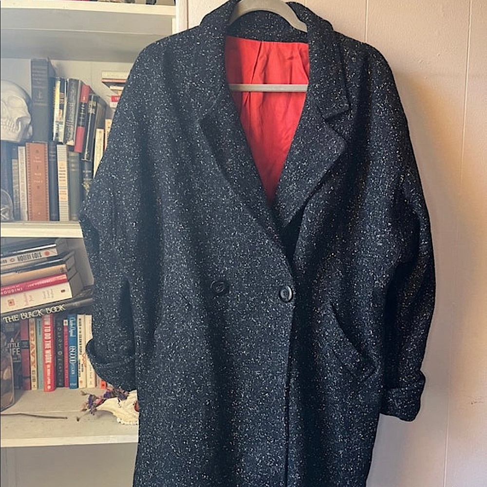 Vintage oversized slouchy speckled wool trench coat